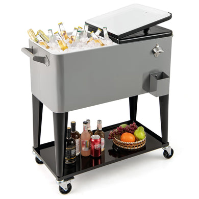 Goplus 80-Quart Rolling Ice Chest Outdoor Cooler Cart with Wheels and Stoage Shelf