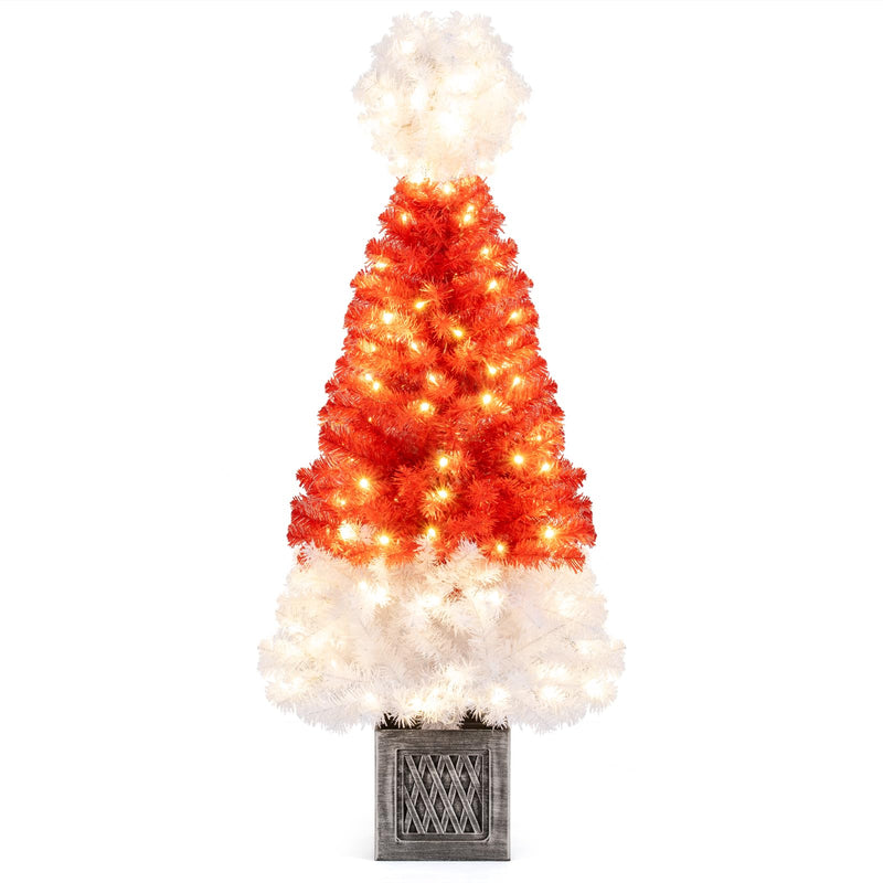 Load image into Gallery viewer, Goplus 4 FT Pre-Lit Christmas Tree for Entrances, Artificial Potted Santa Hat Xmas Tree with 300 Branch Tips
