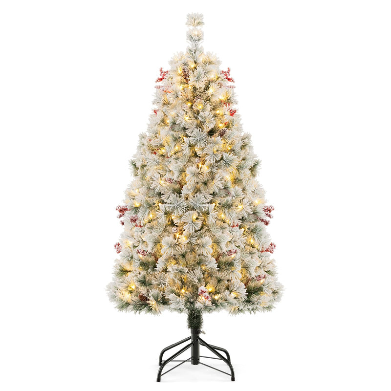 Load image into Gallery viewer, Goplus 4.5ft Pre-Lit Artificial Christmas Tree, Snow-Flocked Hinged Xmas Tree with 251 Pine Needles
