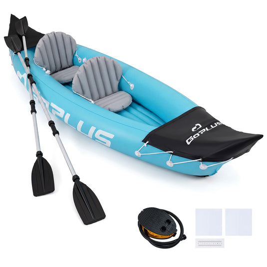 Goplus 10.5 FT Inflatable Kayak 2 Person with Aluminum Paddles Fin Seats and Foot Pump