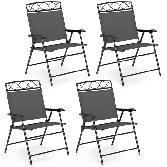 Goplus Folding Patio Chairs Set of 4 Outdoor Lawn Chairs with Armrests Metal Frame and Backrest