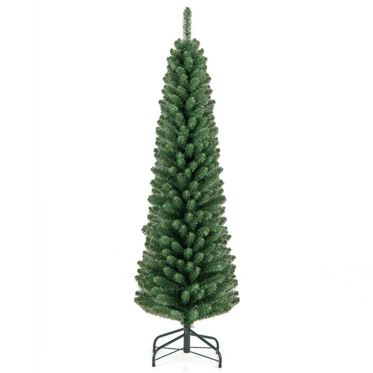 Goplus 5ft / 6ft / 7ft / 8ft Artificial Skinny Xmas Tree with Quick Shape Technology