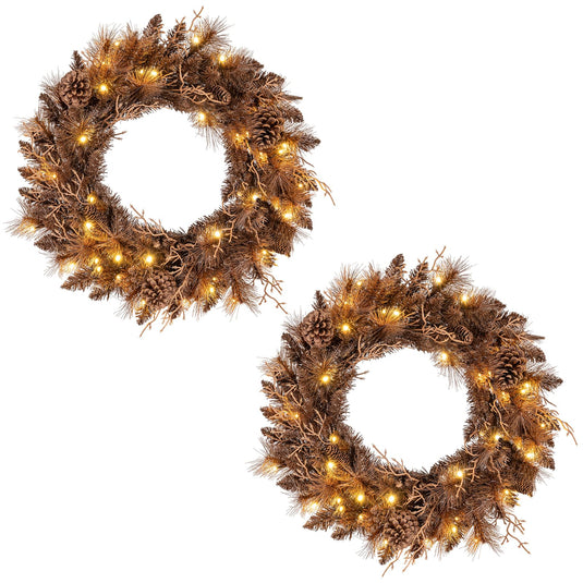 24 Inch Pre-lit Christmas Wreath with 105 Branch Tips and 35 Warm White LED Lights-1 piece