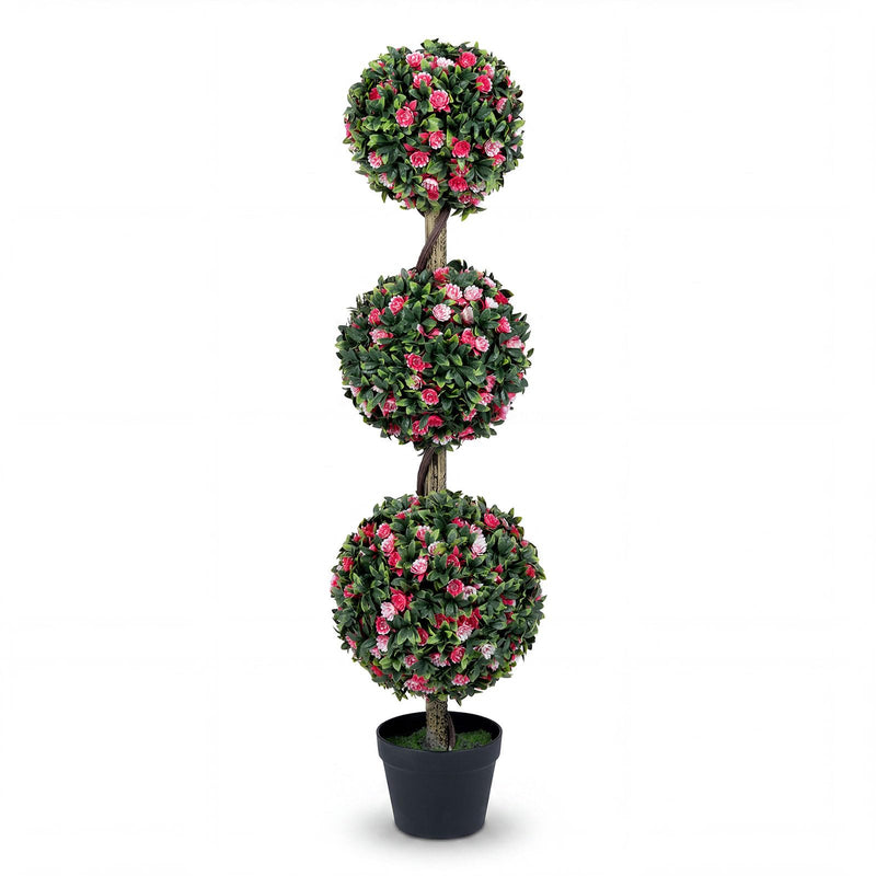 Load image into Gallery viewer, Goplus 43.5" Faux Potted Floral Plant Artificial Triple Ball Rose Topiary Tree ( 1/2 pack )
