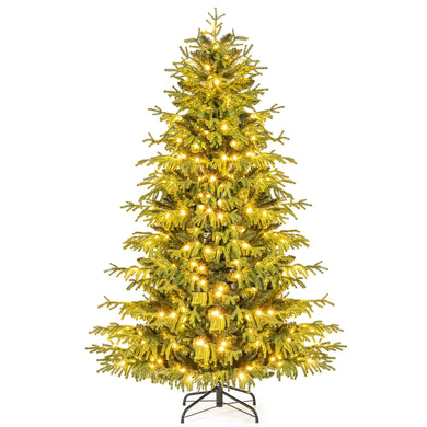 Goplus Pre-Lit Artificial Christmas Tree with PVC & Soft TPE Branch Tips & Foldable Metal Stand