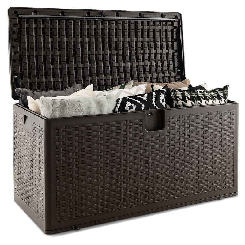 Load image into Gallery viewer, Goplus Outdoor Storage Box, 31 73 100 Gallon Waterproof Resin Patio Storage Box with Lockable Lid, Side Handle for Pillows, Cushions
