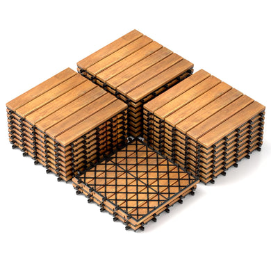 Goplus 12” x 12” Stripe Pattern Acacia Wood Patio Tiles ( 27 PCS )