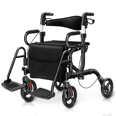 Goplus 2 in 1 Rollator Walker for Seniors Folding Transport Wheelchair Rollator with 8