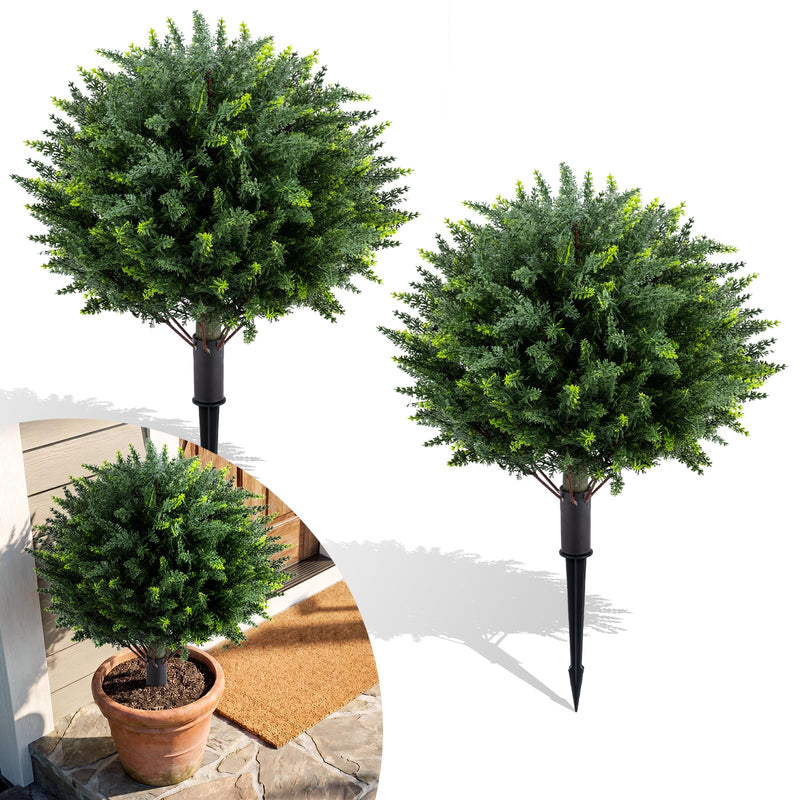 Load image into Gallery viewer, Goplus 27.5" Artificial Cypress Topiary Trees Set of 2 for Front Porch Patio Home Decoration
