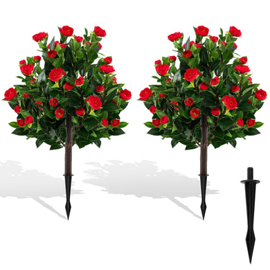 Goplus 31 Inches Artificial Camellia Tree Set 2 Pack Fake Flower Trees