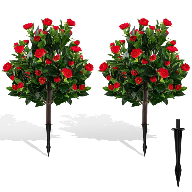 Load image into Gallery viewer, Goplus 31 Inches Artificial Camellia Tree Set 2 Pack Fake Flower Trees
