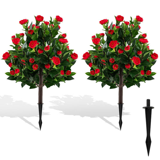 Goplus 31 Inches Artificial Camellia Tree Set 2 Pack Fake Flower Trees