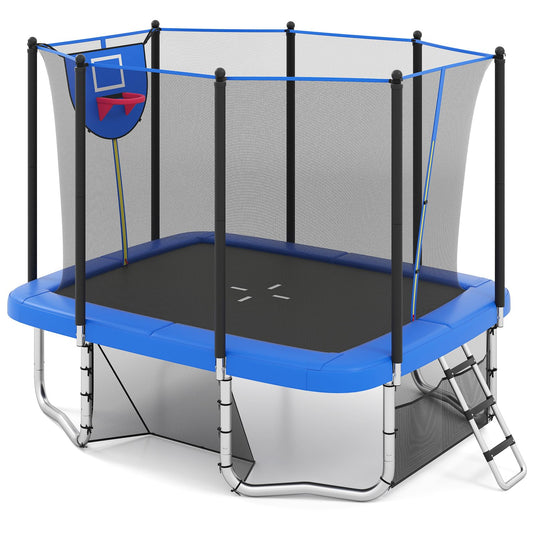 Goplus 10 x 8 FT Heavy-Duty Toddler Trampoline with Basketball Hoop Soccer Goal Non-Slip Ladder