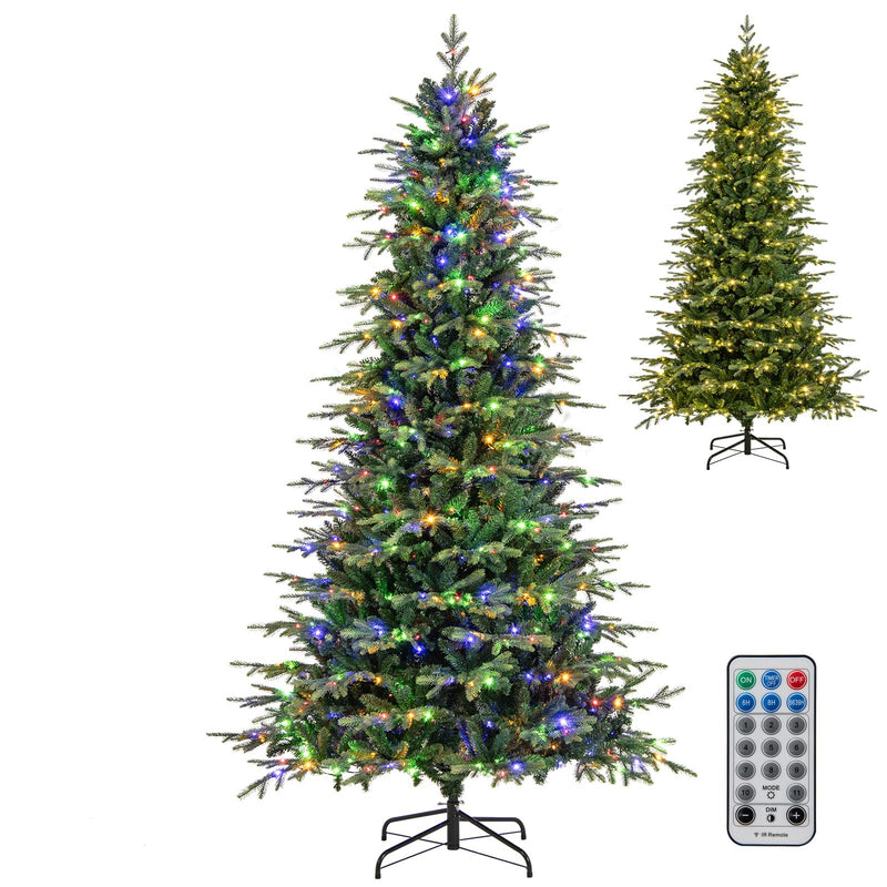 Load image into Gallery viewer, Goplus 9ft Pre-Lit Artificial Christmas Tree with 1770 PVC &amp; PE Tips, 560 Multicolored &amp; Warm White LED Lights
