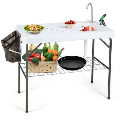 Goplus 42.5'' Folding Fish Cleaning Table with Sink and Spray Nozzle