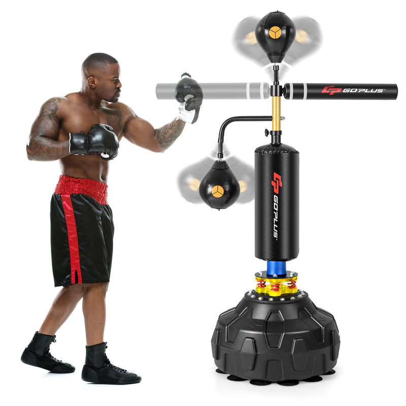 Load image into Gallery viewer, Goplus Boxing Speed Trainer, Freestanding Punching Bag 360-degree Spinning Bar with 2 Reflex Speed Balls
