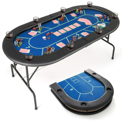 Goplus 72 x 36 x 30.5 Inch Foldable Poker Table with 8 Cup Holders