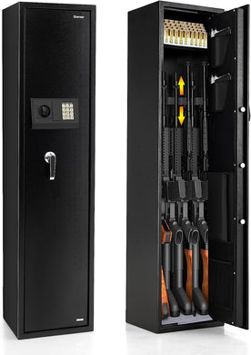 Goplus Gun Safe, 5-Gun Rifle Safe w/Ammo Lock Box