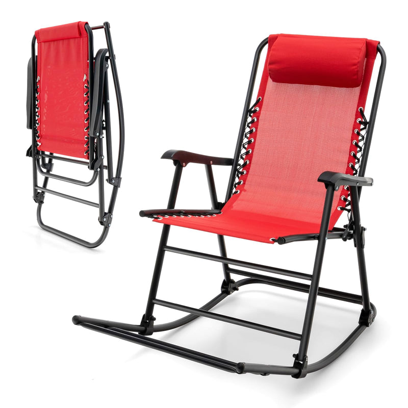 Load image into Gallery viewer, Goplus Folding Rocking Chair, Zero Gravity Rocking Camping Chair with Pillow(Set of 2)
