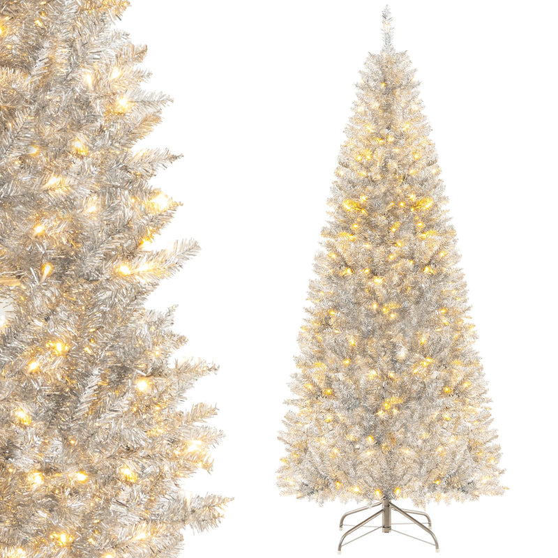 Load image into Gallery viewer, Goplus 6ft Pre-lit Silver Pencil Christmas Tree, Artificial Tinsel Electroplated Tree, Decor for Home
