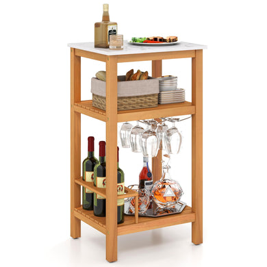Goplus 3-Tier Patio Buffet Cabinet Bar Table with Faux Marble Countertop