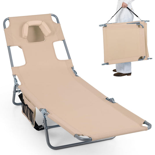 Goplus Tanning Chair Folding Beach Lounge Chair w/5-Position Adjustable Backrest