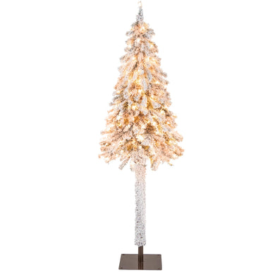 Goplus 6ft Pre-Lit Slim Pencil Christmas Tree Artificial Snow Flocked Xmas Tree