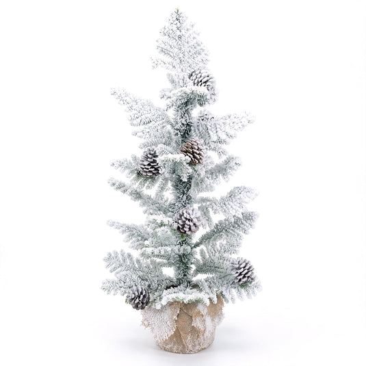Goplus 3ft Tabletop Snow Flocked Christmas Tree | Mini Xmas Tree with 25 Cypress PE Leaves