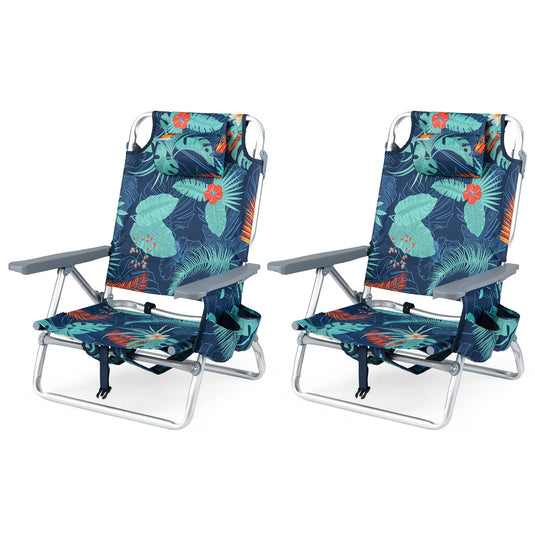 Goplus Beach Chairs Portable Folding Backpack Recliners(2/4)