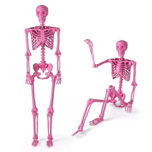 Goplus 5.5 FT Halloween Pink Skeleton Life-Size Poseable Skeleton with Movable Joints