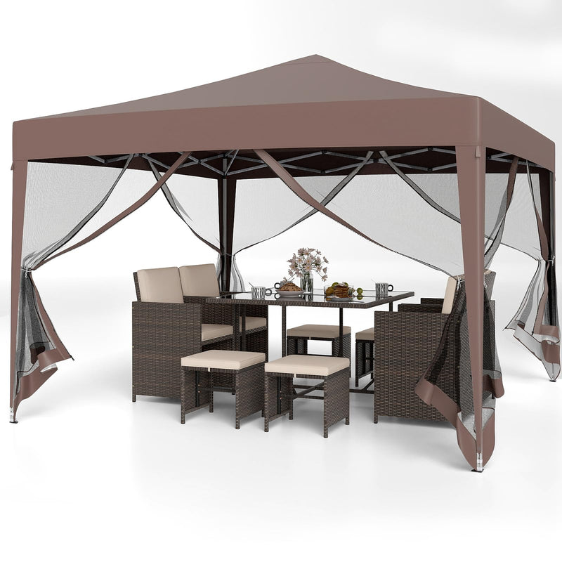 Load image into Gallery viewer, Goplus 10 FT x 10 FT Pop-Up Canopy Tent, Easy Setup Instant Folding Shelter w/Mesh Netting, Carry Bag, 8 Stakes &amp; 4 Ropes, Height Adjustable Sunshade, Commercial Tent for Campin
