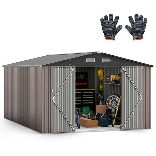 Goplus 10 x 14 FT Outdoor Storage Shed with Improved Windproof Metal Structure