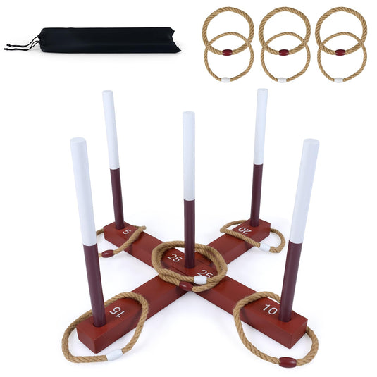 Goplus Ring Toss Game for Adults Outdoor Yard Game with 6 Rope Rings & Storage Bag