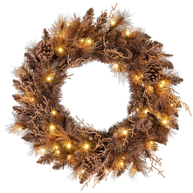 24 Inch Pre-lit Christmas Wreath with 105 Branch Tips and 35 Warm White LED Lights-1 piece