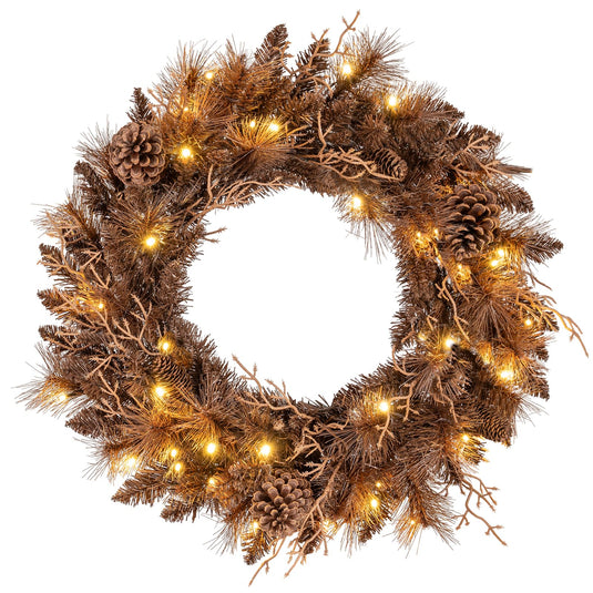24 Inch Pre-lit Christmas Wreath with 105 Branch Tips and 35 Warm White LED Lights-1 piece