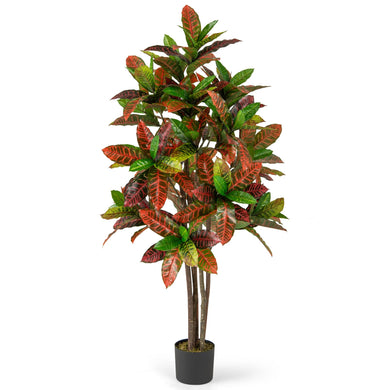 Goplus 5 FT Tall Artificial Croton Palm Tree in Pot with Gradient Leaves