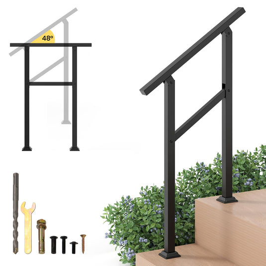 Goplus Metal Hand Rail Fits 0-2 Steps with Flexible Angle Adjustment