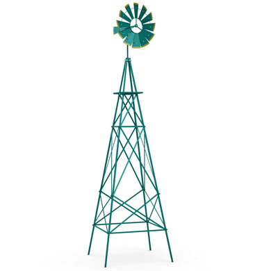 Goplus 8 ft Ornamental Windmill, All-Weather Metal Wind Mill w/ 4 Support Legs, Decorative Weathervane