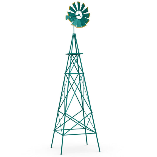 Goplus 8 ft Ornamental Windmill, All-Weather Metal Wind Mill w/ 4 Support Legs, Decorative Weathervane