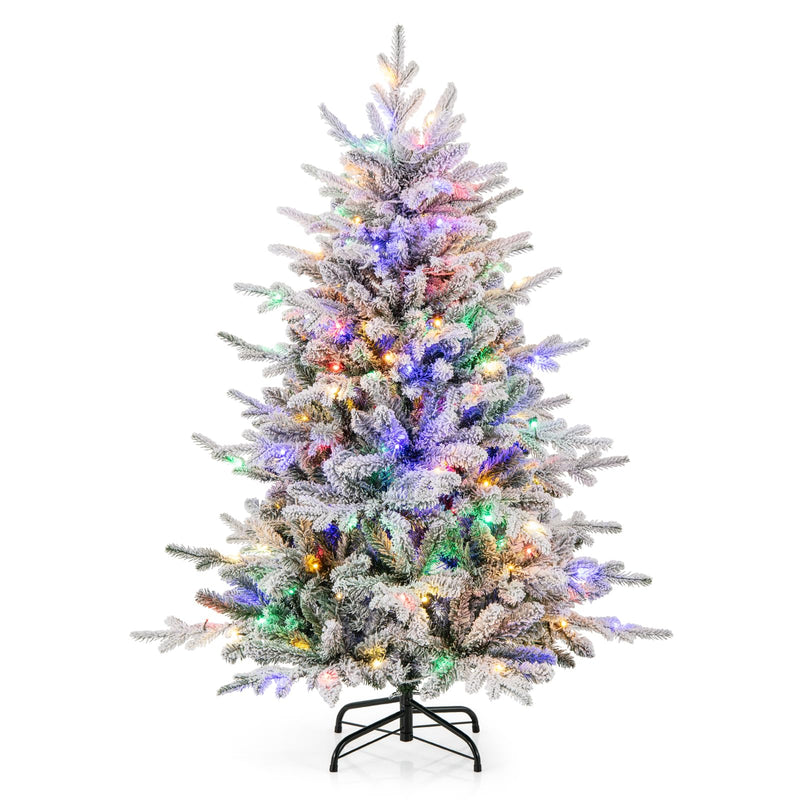 Load image into Gallery viewer, Goplus 4.5ft Pre-Lit Snow Flocked Christmas Tree, Artificial Hinged Full Xmas Tree with 160 Multicolored LED Lights
