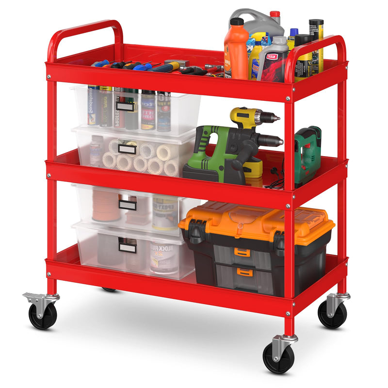 Load image into Gallery viewer, Goplus Service Cart, Heavy Duty 3-Tier Utility Cart with Flat Handle
