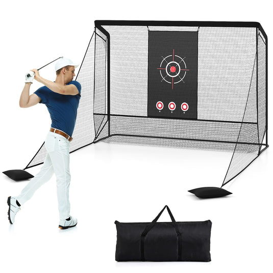 Goplus Golf Cage Practice Hitting Net Golfer Training Net w/Dual Side Barriers