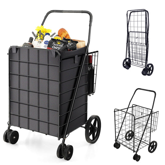 Folding Shopping Cart for Groceries - Goplus