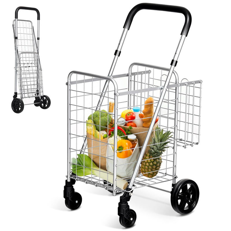 Load image into Gallery viewer, Folding Shopping Utility Cart, Double Basket and 360 Swivel Wheels
