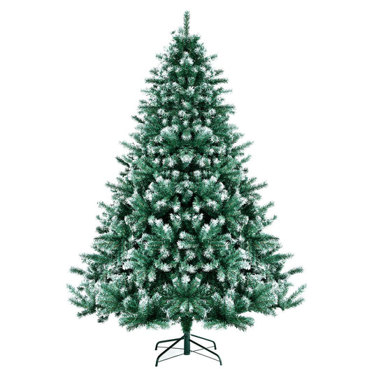 Goplus Unlit Artificial Christmas Tree Hinged Xmas Tree with Partially Flocked Design
