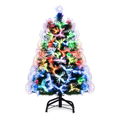 Goplus 3 FT Pre-Lit Fiber Optic Christmas Tree with Slow-Flashing Multicolored Optical Fibers