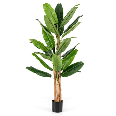 Goplus 6.5 FT Tall Artificial Banana Tree, Fake Banana Tree w/ 27 Large Leaves, Triple Stalks, Natural Bark