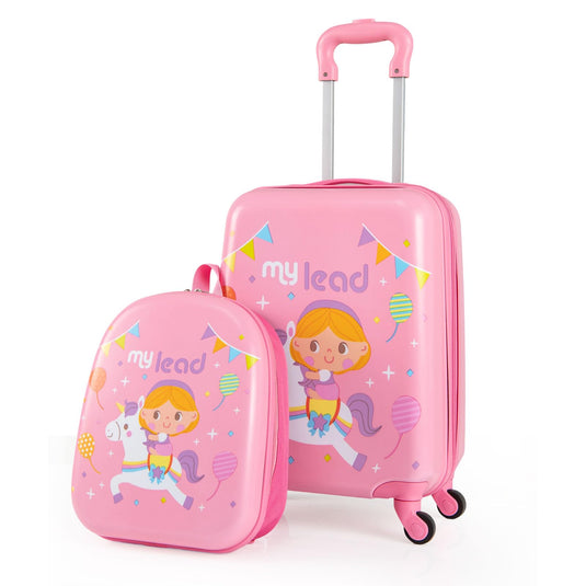 2 PCS Kid Luggage Set With Spinner Wheels for Children Boys Girls-Pink
