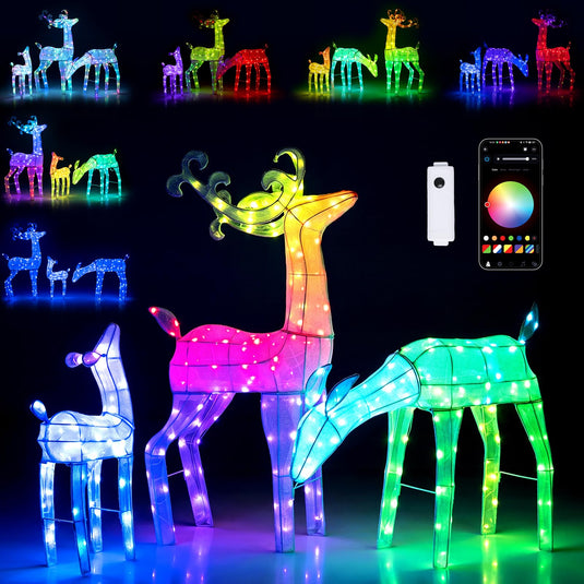 Goplus 3-Piece Christmas Deer Family Set with RGB Lights & APP Control