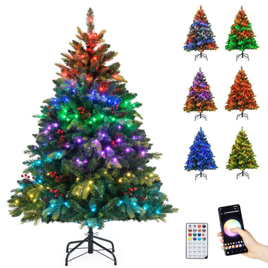 Goplus Smart Pre-Lit Artificial Christmas Tree with Remote Control APP-Controlled Multicolored RGB Lights
